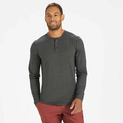 Vuori Men's Long Sleeve Ease Performance Henley - Charcoal Heather 2 Vuori Men's Long Sleeve Ease Performance Henley - Charcoal Heather - Image 2