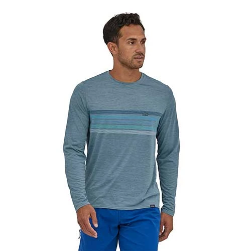 Patagonia Men's Long-Sleeved Capilene Cool Daily Graphic Shirt - Line Logo Ridge Stripe: Light Plume Grey X-Dye 2 Patagonia Men's Long-Sleeved Capilene Cool Daily Graphic Shirt - Line Logo Ridge Stripe: Light Plume Grey X-Dye - Image 2
