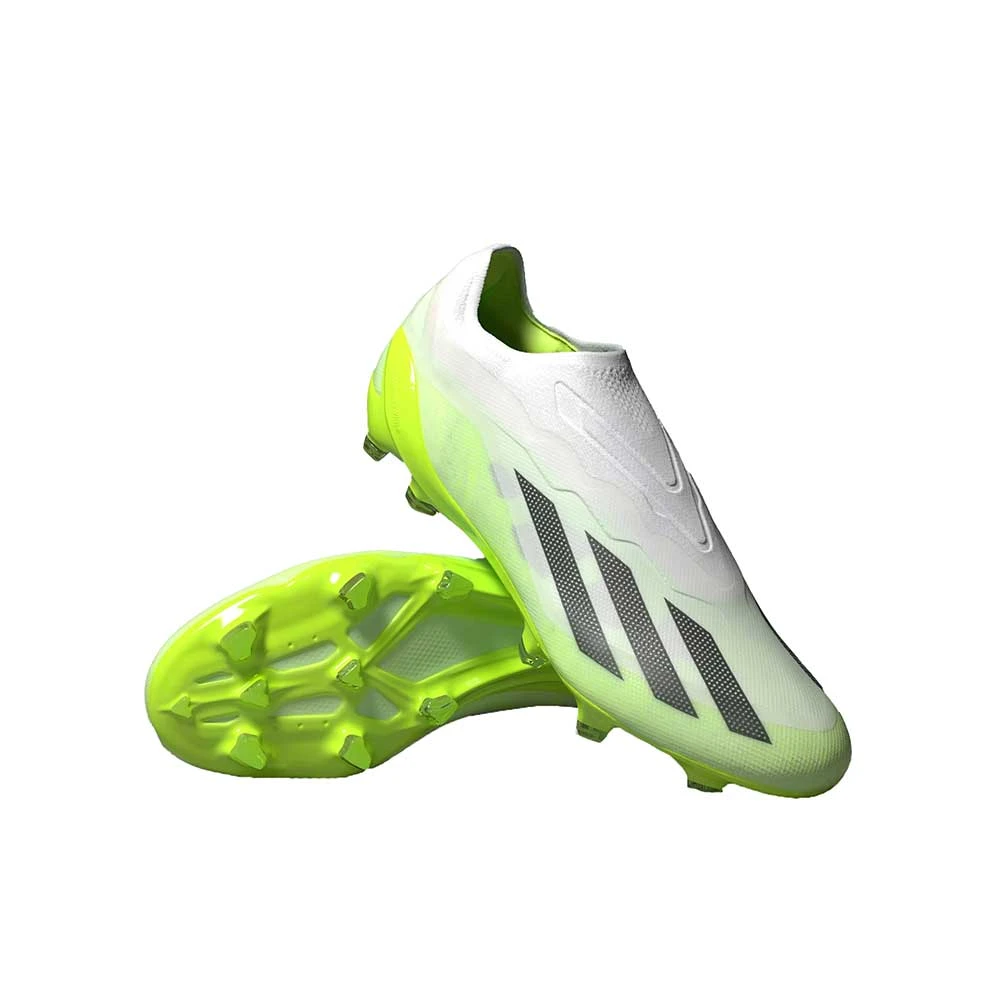 ADIDAS Unisex X Crazyfast .1 Laceless FG Soccer Cleat - Cloud White / Core Black / Lucid Lemon - Regular (D) 2 ADIDAS Unisex X Crazyfast .1 Laceless FG Soccer Cleat - Cloud White / Core Black / Lucid Lemon - Regular (D) - Image 2
