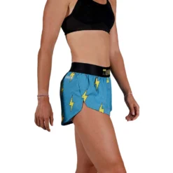 Women's Blue Bolts 1.5" Split Short - Blue Bolts -Patagonia Shop chicknlegs womens blue bolts 1.5 inch split running shorts side view