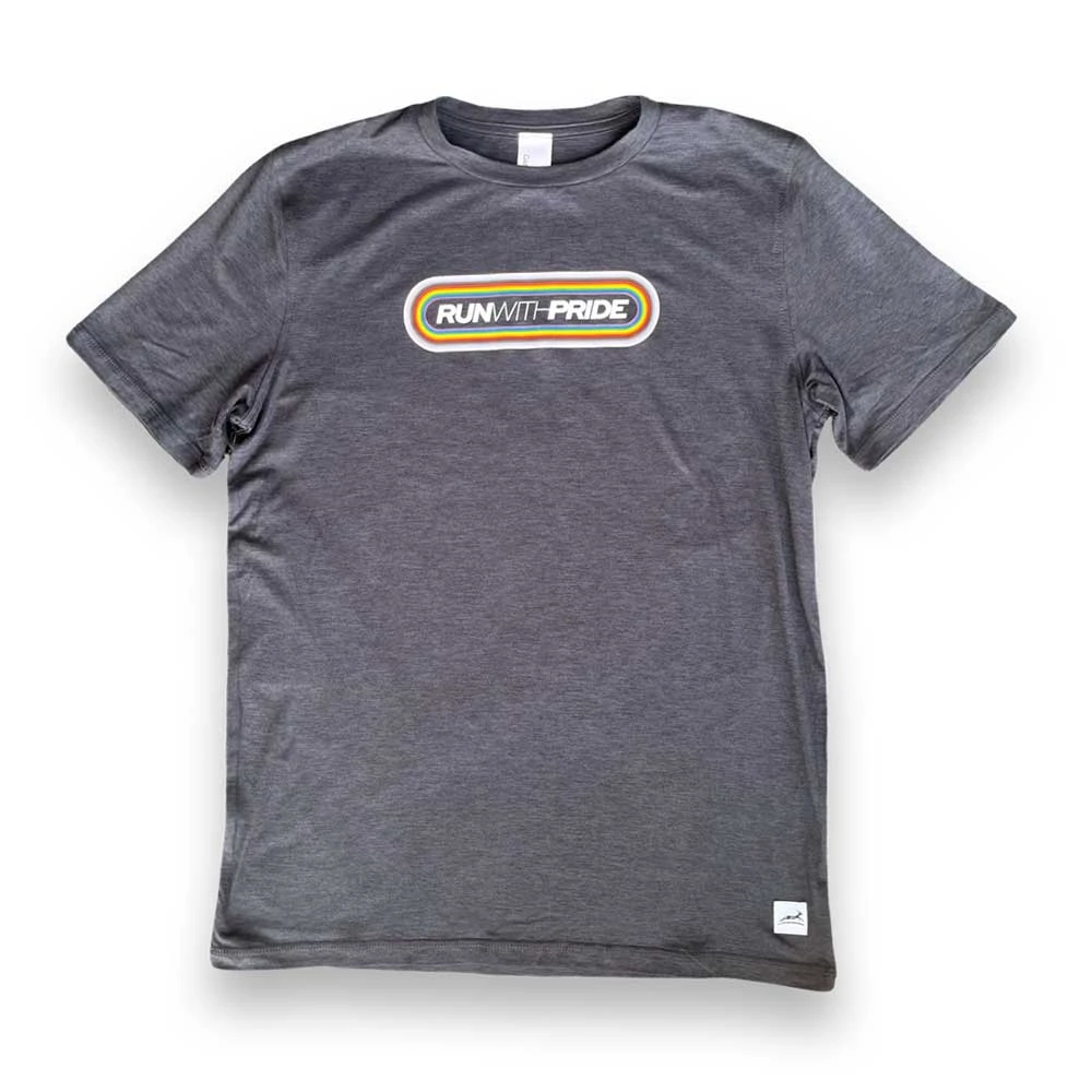 Run With Pride Perf Tech SS - Heather Black/Multi/Dark Gray Woven Gazelle Patch 1 Run With Pride Perf Tech SS - Heather Black/Multi/Dark Gray Woven Gazelle Patch