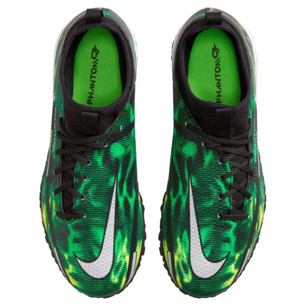 Nike JR Phantom GT2 DF SW TF Soccer Shoe - Black/Mtlc Platinum/Green Strike 3 Nike JR Phantom GT2 DF SW TF Soccer Shoe - Black/Mtlc Platinum/Green Strike - Image 3