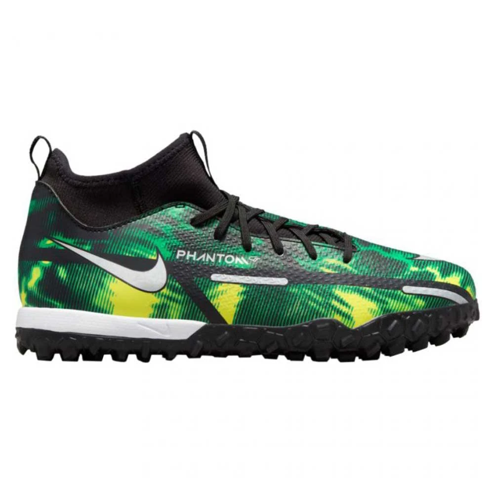 Nike JR Phantom GT2 DF SW TF Soccer Shoe - Black/Mtlc Platinum/Green Strike 1 Nike JR Phantom GT2 DF SW TF Soccer Shoe - Black/Mtlc Platinum/Green Strike